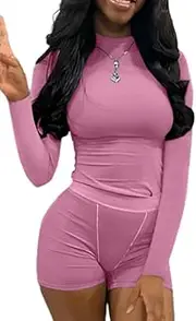 [ZFLM] Casual Workout Two Piece Outfits for Women Crew Neck Ribbed Long Sleeved High Waist pants Matching Sets Streetwear