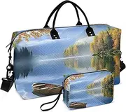 [YXYZRMY] Boat Landscape Autumn Forest Travel Duffel Bag Gym Bag Sports Tote Bag with Multiple Interior Pockets Shoulder Weekender Bag for Women Men with Toiletry Bag 20.5”x 7.9”x 13.8”, Multi-Colored