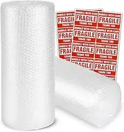 2-Pack Bubble Cushioning Wrap Rolls, 3/16" x 8" x 72' ft Total [2 Rolls of 36 Feet], Perforated 12" 20 Fragile Stickers for Shipping, Packaging, Mailing