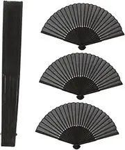 HAWILLOSCH 4 Pack Black Handmade Folding Fans Bamboo Cloth Material Stage Performance Fans Chinese Style Hand for Drama Dance Photography