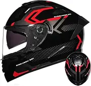 Motorcycle Helmet Dual Visor Flip Up Modular Full Face Helmet DOT/ECE Certification Motorbike Street Bike Moped Helmet for Adult Men and Women F,S=55-56CM