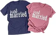 [FCDIED] Matching Couples T-Shirt for Husband and Wife Just Married Shirts Wedding Honeymoon Shirts Casual Short Sleeve Tops