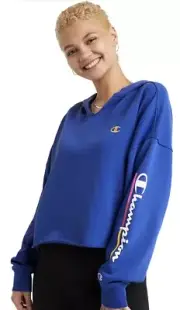 Champion French Terry Split-Neck Hoodie Sweatshirt Campus Sz L Underlined Logo