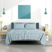 100% Cotton Flannel Sheet and Pillowcase Set Cozy and Warm Bedding Sheet Set - Green Plaid
