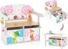 HONEY JOY Kids Table and Chair Set, 3-In-1 Convertible Wooden Toy Storage Bench