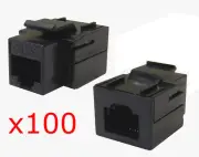 100 Pack - CAT5e Inline Coupler Keystone RJ45 Female Snap-In Jack Insert - Black