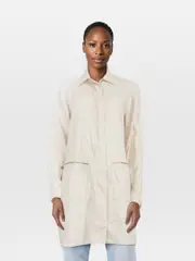 Ecru Snap Button Long Jacket