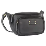 NEW PIERRE CARDIN LEATHER SLING BAG Waist Bum BLACK