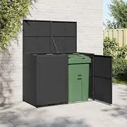 Double Wheelie Bin Shed Poly Rattan Black 148x80x111 cm - Outdoor Trash Can Storage, Garden Tool Shed, Durable Rattan & Steel Metal Frame, Weather Resistant