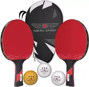 Ping Pong Paddles Set of 2 - Premium Table Tennis Paddles Kit with 2 Rackets, 3
