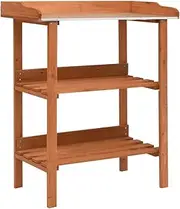 EVURU Outdoor Potting Bench Table Horticulture Table Outdoor Garden Work Bench w/Lower Shelves, Garden Work Station Planting Worstation w/Zinc Galvanised Metal Tabletop, 76x37x89 cm Firwood