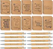 Fulmoon 100 Pcs Motivational Pens Inspirational Notepads Set Positive Affirmation Gift Bulk Kraft Encouragement Notebook Journal Bamboo Pen for Women Graduation Student Teacher Nurse Coworkers Team