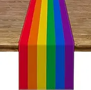 Rainbow Table Runner Pride Day LGBT Gay Pride Lesbian Transgender Bisexual Party Kitchen Dining Room Home Decoration (13" x 72")