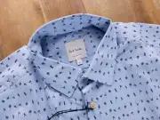 PAUL SMITH mainline slim fit blue mini flower leaf print cotton shirt 16.5 / 42