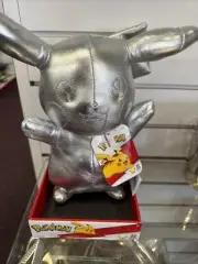 Pokemon Silver Pikachu Plush Stuffed Animal 25th Anniversary. 9.5" Ht. Game Stop