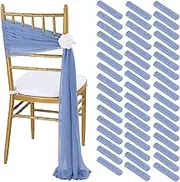Tulle Chair Sashes 50 Packs Dusty Blue Chair Bows Ties 8ft Long Aisle Chair Cover Decorations Draping Sheer Fabric for Party Banquet