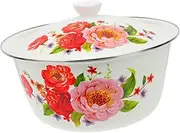 SECFOU Enamel Bowl Retro Style Soup Basin with Lid Simple and Practical for Home and Restaurant