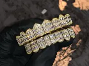 14k Baguette Joker Gold Grillz for Mouth Teeth Top Bottom Hip Hop 8 tooth Grills