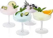 Martini Glass Set of 4 Elegant Crystal Coupe Glasses Ribbed Design Colorful Glassware Cocktail Colored Glassware for Champagne and Cocktails (4pcs)