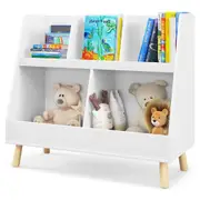 Giantex 2-Tier Kids Bookshelf & Toy Organizer 5-Cube Toy Chest w/Solid Wood Legs White