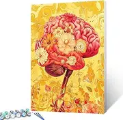 Tucocoo Golden Brain Flowers Paint by Numbers Kits for Adults Floral Human Organ Painting by Number for Adults Beginner Anatomy Painting Picture for Home Wall Decoration 16x20inch No Framed