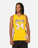 [MITCHELL & NESS] Mitchell & Ness Los Angeles Lakers Shaquille O'neal '99-00 Home Swing Jersey Yellow - Size S S Yellow