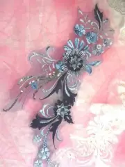 Embroidered 3D Applique Denim Navy Blue Floral Sequin Patch 13" (DH72)