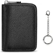 [Vikrami lighting] Card Holder Wallet Credit Card Wallet KeyChain Wallet,Accordion Wallets RFID Credit Card Holders for Men Women Slim Leather Card Holder with Stainless Steel Zipper,Compact Size(Black), Black, normal,