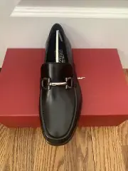 New Salvatore Ferragamo ROLO Black Leather Men Loafers Shoes 8.5 EEE