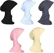 [Retzjorv] 5 Pack Womens Muslim Mini Hijab Caps Solid Color Modal Islamic Neck Cover Under Scarf Head Wear Cap
