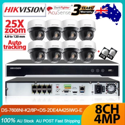 Hikvision 12MP 8CH CCTV System 4MP 25X PTZ DarkFighter IP Camera Auto-Track Kit