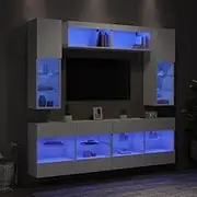 TV Stand Room Entertainment Center with RGB LED Lights, Modern Wall Mounted Cabinets for Living Room Storage - White TV Set