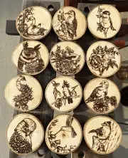 birds owl peacock hummingbird swan coasters coffee tea Pyrography wood burning