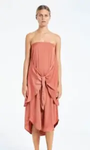ZULU & ZEPHYR WENDY MAXI ROSE SATIN STRAPLESS MIDI TIE DRESS *NWT* M 12 zimi