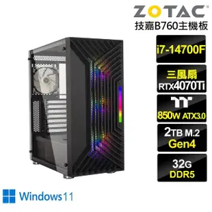【NVIDIA】i7廿核GeForce RTX 4070TI Win11{白銀泰坦BW}電競電腦(i7-14700F/技嘉B760/32G/2TB)