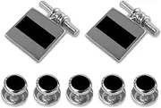 [Select Gifts] Sterling silver onyx chain link Cufflinks Shirt Dress Studs Gift Set