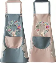 2Pcs Bib Aprons Waterproof and Oil-proof with Pockets Can Wipe Hands Adjustable for Women Men Blue and Pink for Kitchen Cooking BBQ