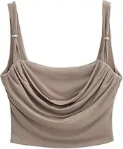 [Generic] Women's Swing Collar Adjustable Button Short Top Summer Short Knitted Vest Camisole