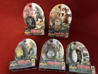 Godzilla Egg figures. BANDAI 2014. From egg to monster in 3 steps. Set of 5.