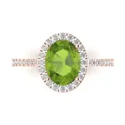 2.86 Oval Halo Real Peridot Promise Bridal Wedding Classic Ring 14k Rose Gold