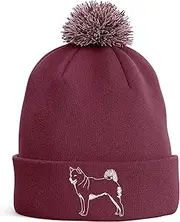 [Purple Print House] Shiba Inu Embroidered Bobble Hat Dog Owners Gifts Puppy Walking Warm Winter Beanie Hat Womens