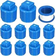 uxcell 10Pcs 1/2 Inch PT Male Thread PVC Pipe Fitting Plug, Cleanout Plugs, Water Drain End Caps Coupling Adapter with Tape for Water Heater Supply Lines, Plumbing, Blue