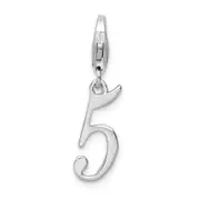 Sterling Silver Amore La Vita Rhodium-Plated Polished Number 5 Charm With Fancy Lobster Clasp