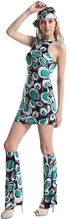 Costume Bay Women's 60s 70s Vintage Groovy Shimmy Hippie Dress with Headband Costume Flared Pants Halloween Disco Outfit Fancy Dress Cosplay Carnival Party (Retro Green, M)