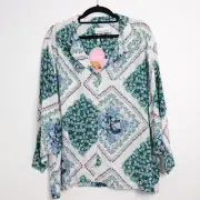 Peter Alexander Pyjama Top Floral 3/4 Pointy Sleeve Viscose Loungewear Sz XL 16