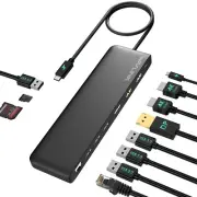 12-in-1 USB 3.0 2.0 Type-C Docking Station PD 3.0 100W Power Adapter HDMI DP