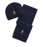 Polo Ralph Lauren Big Boys Polo Bear Hat and Scarf Set Navy L/XL