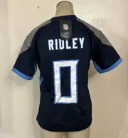 Calvin Ridley #0 Tennessee Titans Navy Player On Field Jersey Youth Medium
