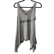 Wildfox Meow Cat Graphic Tank Top Asymmetrical Hem Gray Small