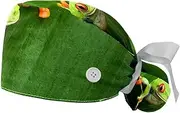[WOSHJIUK] Working Hat 2 Pack Scrub Caps for Women,red Eyes Tree Frog rain Forest,Tie Back Cap Adjustable Scrub Hat